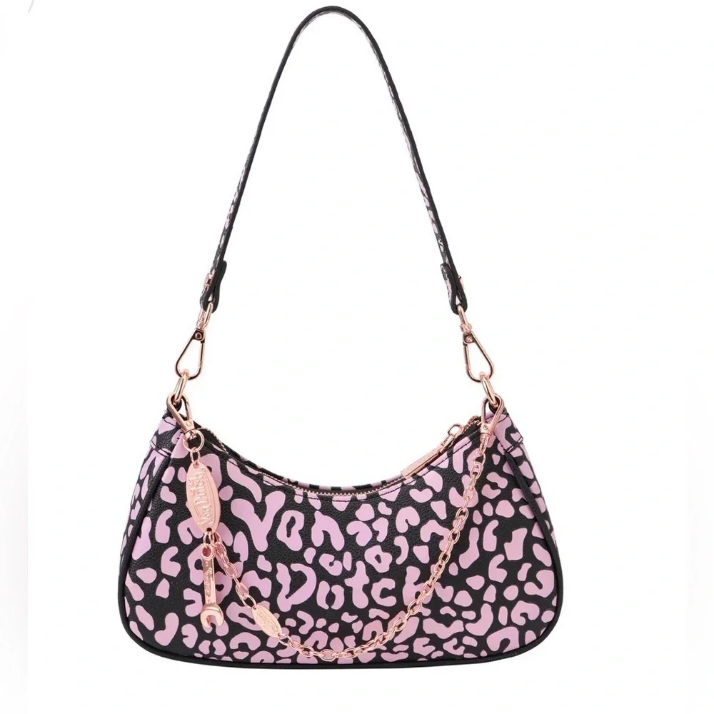 NWT Von Dutch Pink Cheetah Shoulder Bag w/Puffed Lettering and Charms